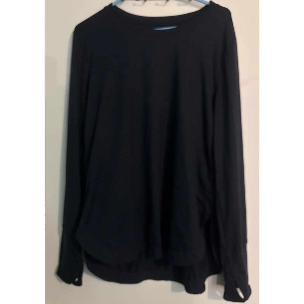 Athleta Womens Sz XL Long Sleeve Navy Tee Side Slit Thumb Holes Yoga Pilates